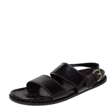 Pre Owned Louis Vuitton Brown Croc Leather Flat Sandals Size 43