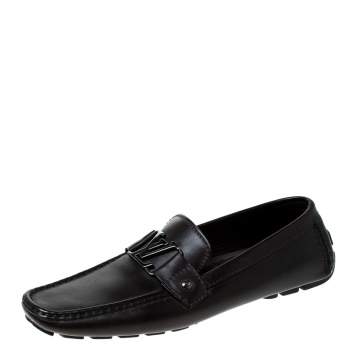 Pre Owned Louis Vuitton Brown Leather Monte Carlo Logo Slip On Loafers Size 43