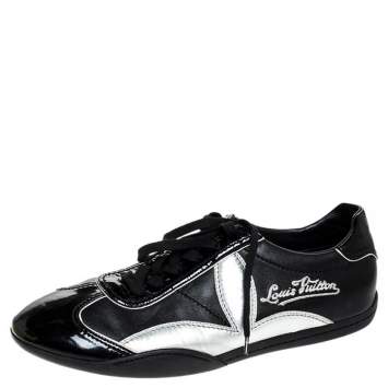 Louis Vuitton Black/Silver Patent Leather And Leather Low Top Lace Up Sneakers Size 41