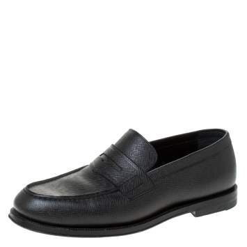 Pre Owned Louis Vuitton Black Textured Leather Penny Loafers Size 40