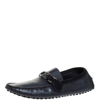 Pre Owned Louis Vuitton Blue Textured Leather And Suede Hockenheim Moccasins Size 40