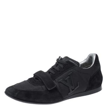 Pre Owned Louis Vuitton Black Canvas and Suede Logo Velcro Strap Sneakers Size 41.5