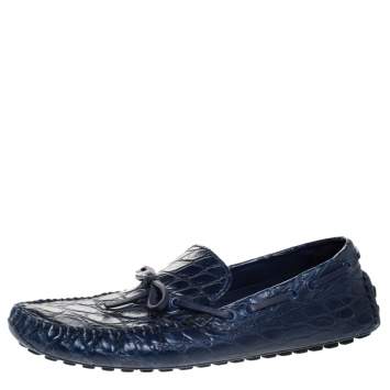 Pre Owned Louis Vuitton Blue Crocodile Leather Slip On Loafers Size 42.5