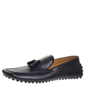 Pre Owned Louis Vuitton Grey Leather Imola Tassel Loafers Size 43