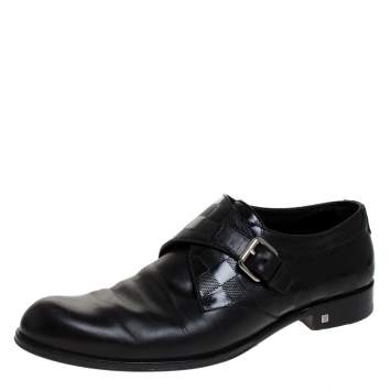 Pre Owned Louis Vuitton Black Leather Infini Single Monk Strap Derby Size 42