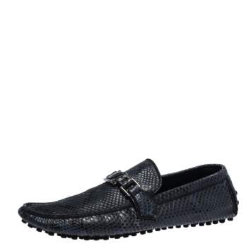 Pre Owned Louis Vuitton Blue Snakeskin Hockenheim Loafers Size 42
