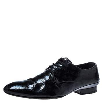 Pre Owned Louis Vuitton Black Perforated Monogram Patent Leather Lace Derby Size 43