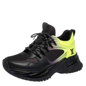 Pre Owned Louis Vuitton Black/Green Leather and Mesh Run Away Pulse Sneakers Size 41