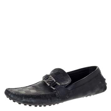 Pre Owned Louis Vuitton Black Damier Embossed Leather Hockenheim Loafer Size 42