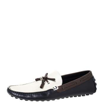 Pre Owned Louis Vuitton Tricolor Leather Bow Loafers Size 42