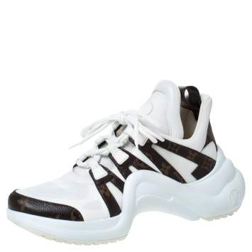 Pre Owned Louis Vuitton White Fabric And Monogram Canvas Archlight Lace Up Sneakers Size 42