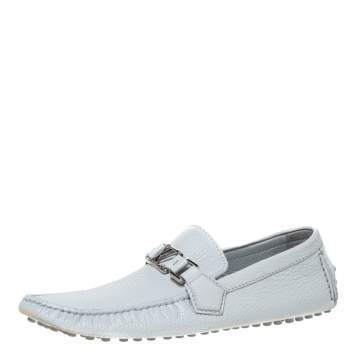 Pre Owned Louis Vuitton Grey Leather Hockenheim Logo Detail Slip On Loafers Size 41