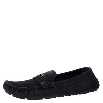مملوكة مسبقًا Louis Vuitton Black Suede Leather Slip On Loafers Size 44