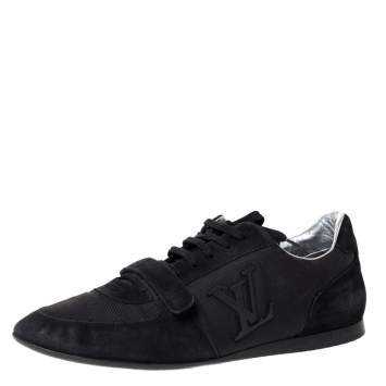 Pre Owned Louis Vuitton Black Suede And Mesh Logo Velcro Strap Sneakers Size 44.5