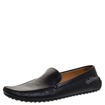 Pre Owned Louis Vuitton Black Leather Slip On Loafers Size 43