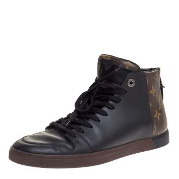Pre Owned Louis Vuitton Black Leather And Monogram Canvas High Top Sneakers Size 40