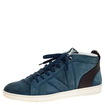 Pre Owned Louis Vuitton Blue Suede And Black Leather Abysse Sneakers Size 41.5
