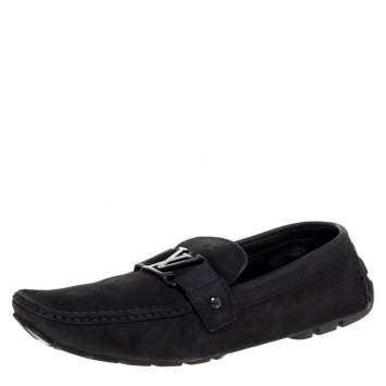 Pre Owned Louis Vuitton Black Suede Monte Carlo Slip On Loafers Size 43.5