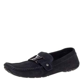 Pre Owned Louis Vuitton Blue Suede Monte Carlo Loafers Size 46