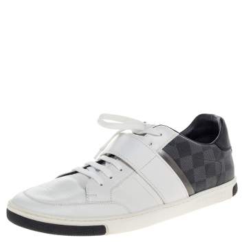 Pre Owned Louis Vuitton White Leather and Damier Graphite Canvas Low Top Sneakers Size 43
