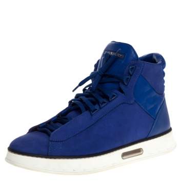 Pre Owned Louis Vuitton Blue Nubuck And Damier Leather Street Light High Top Sneakers Size 41