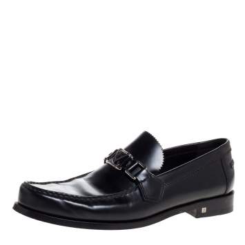 Pre Owned Louis Vuitton Black Leather Major Slip On Loafers Size 41.5 