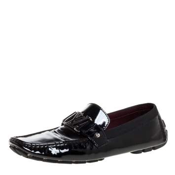 Pre Owned Louis Vuitton Black Patent Leather Monte Carlo Loafers Size 46