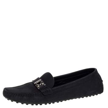 Pre Owned Louis Vuitton Black Suede Racetrack Loafers Size 39.5