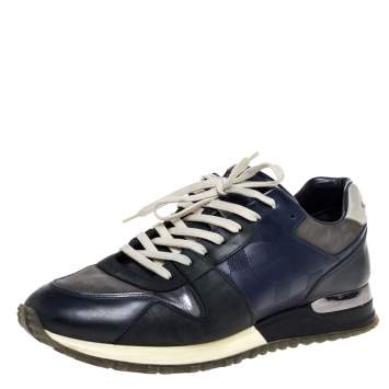 Pre Owned Louis Vuitton Blue/Black Nubuck and Leather Run Away Lace Up Sneakers Size 41