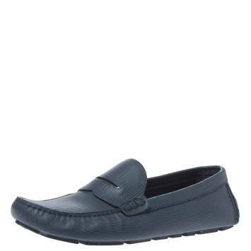 Pre Owned Louis Vuitton Blue Leather Driver Slip On Loafers Size 43