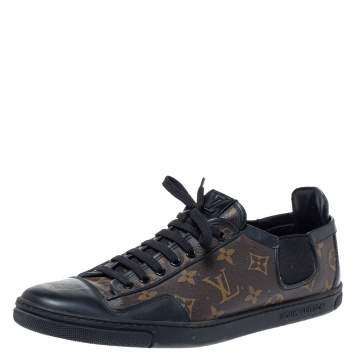 Pre Owned Louis Vuitton Brown Monogram Canvas And Black Leather Slalom Low Top Sneakers Size 43.5