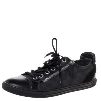 Pre Owned Louis Vuitton Black Damier Print Nylon, Suede And Leather 'Aventure' Zip Lace Up Sneaker Size 41.5 