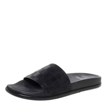 Pre Owned Louis Vuitton Black Damier Embossed Rubber Waterfront Flat Slides Size 41