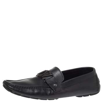 Pre Owned Louis Vuitton Black Grain Leather Driver Loafers Size 45