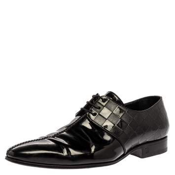 Pre Owned Louis Vuitton Patent Leather Damier Embossed Lace Up Derby Size 41