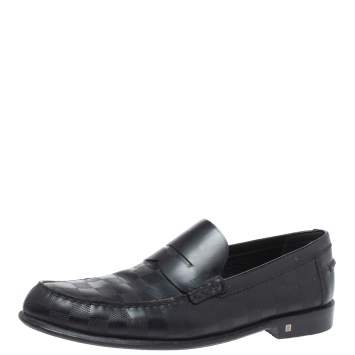 Pre Owned Louis Vuitton Black Leather Damier Infini Hockenheim Loafers Size 43