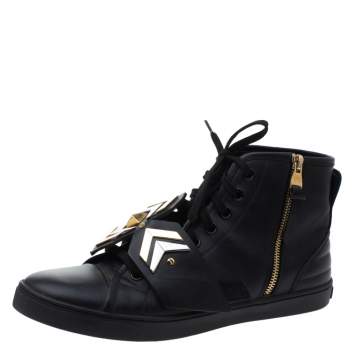 Pre Owned Louis Vuitton Black Leather Karakoram Pattern Punchy Sneaker Boots Size 40