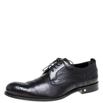 Pre Owned Louis Vuitton Black Brogue Leather Lace Up Derby Size 42.5