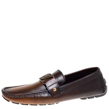 Pre Owned Louis Vuitton Brown/Black Ombre Leather Monte Carlo Slip On Loafers Size 43.5