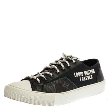 Pre Owned Louis Vuitton Black Canvas And Leather Slip On Sneakers Size 44