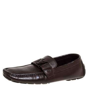 Pre Owned Louis Vuitton Brown Leather Monte Carlo Slip On Loafers Size 41.5