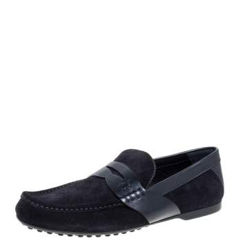 Pre Owned Louis Vuitton Navy Blue Suede and Leather Slip On Loafers Size 41