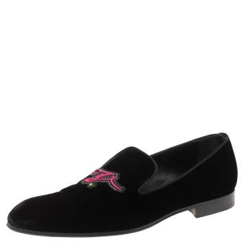 Pre Owned Louis Vuitton Black Velvet Embroidered Auteuil Loafers Size 42
