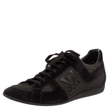 Pre Owned Louis Vuitton Black Canvas and Suede Petit Damier Vibes Sneakers Size 43