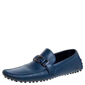 Pre Owned Louis Vuitton Blue Leather Hockenheim Loafers Size 42