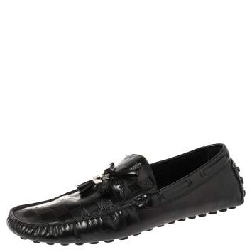 Pre Owned Louis Vuitton Black Damier Leather Imola Tassel Loafers Size 43