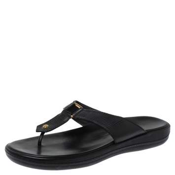 Pre Owned Louis Vuitton Black Leather Thong Sandals Size 41