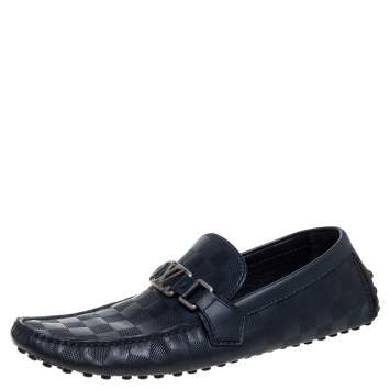 Pre Owned Louis Vuitton Blue Damier Infini Leather Major Logo Slip On Loafers Size 41.5
