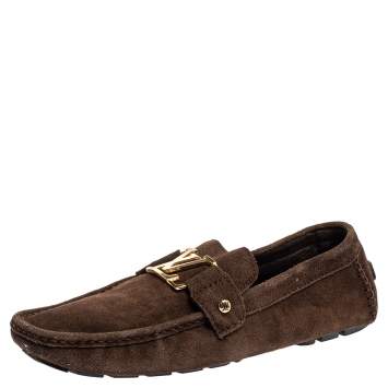 Pre Owned Louis Vuitton Brown Suede Monte Carlo Loafers Size 44