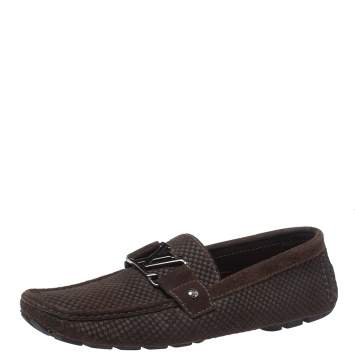 Pre Owned Louis Vuitton Brown Suede Damier Ebene Check Monte Carlo Loafers Size 42